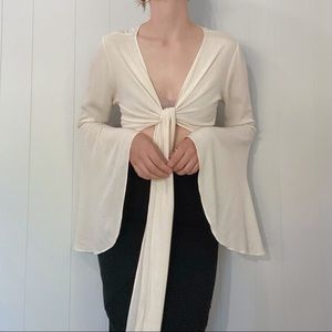 Audrey 3+1 Bell Sleeve Wrap Crop Top